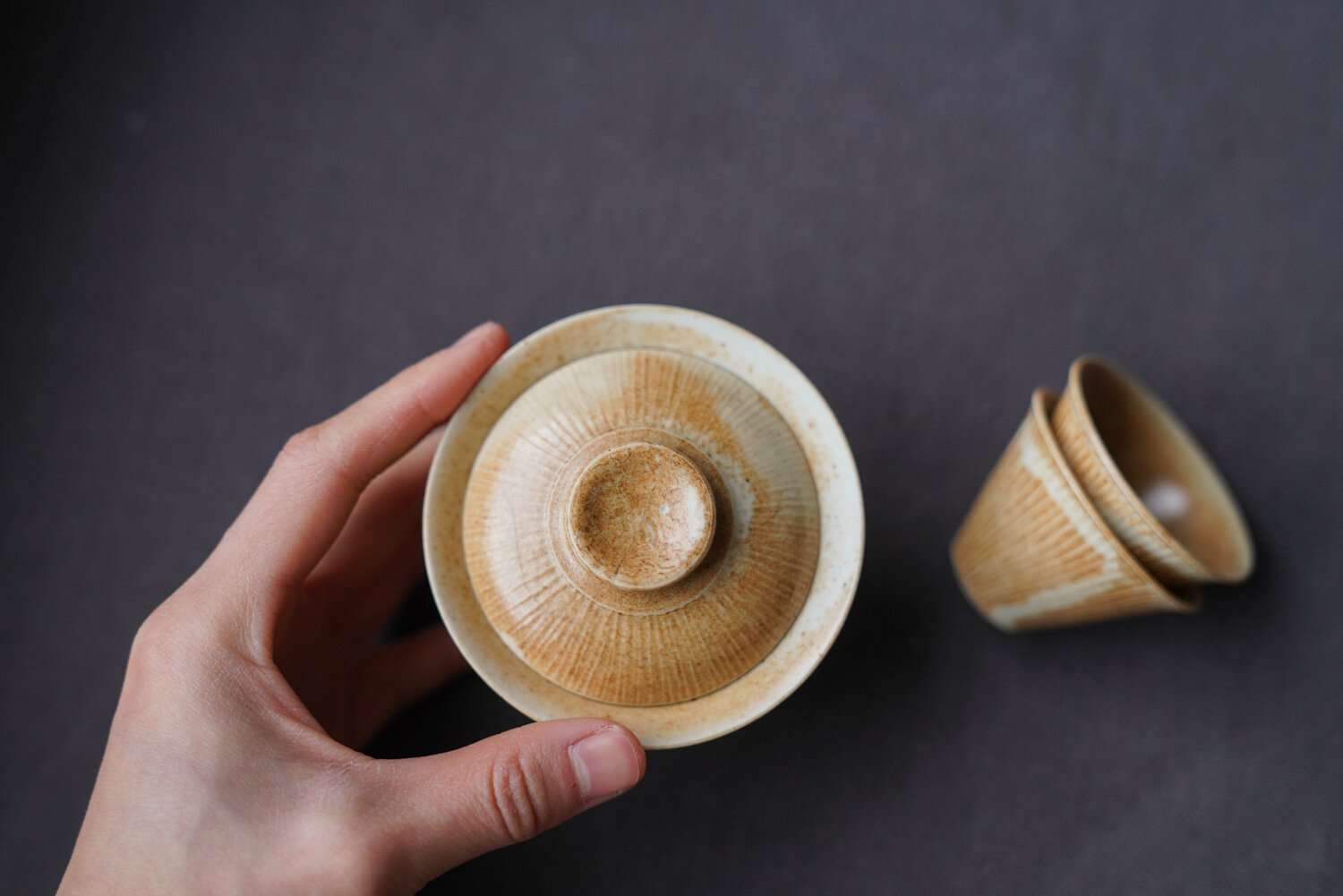 Handmade Mini Tree Textured Yellow Gaiwan Set 