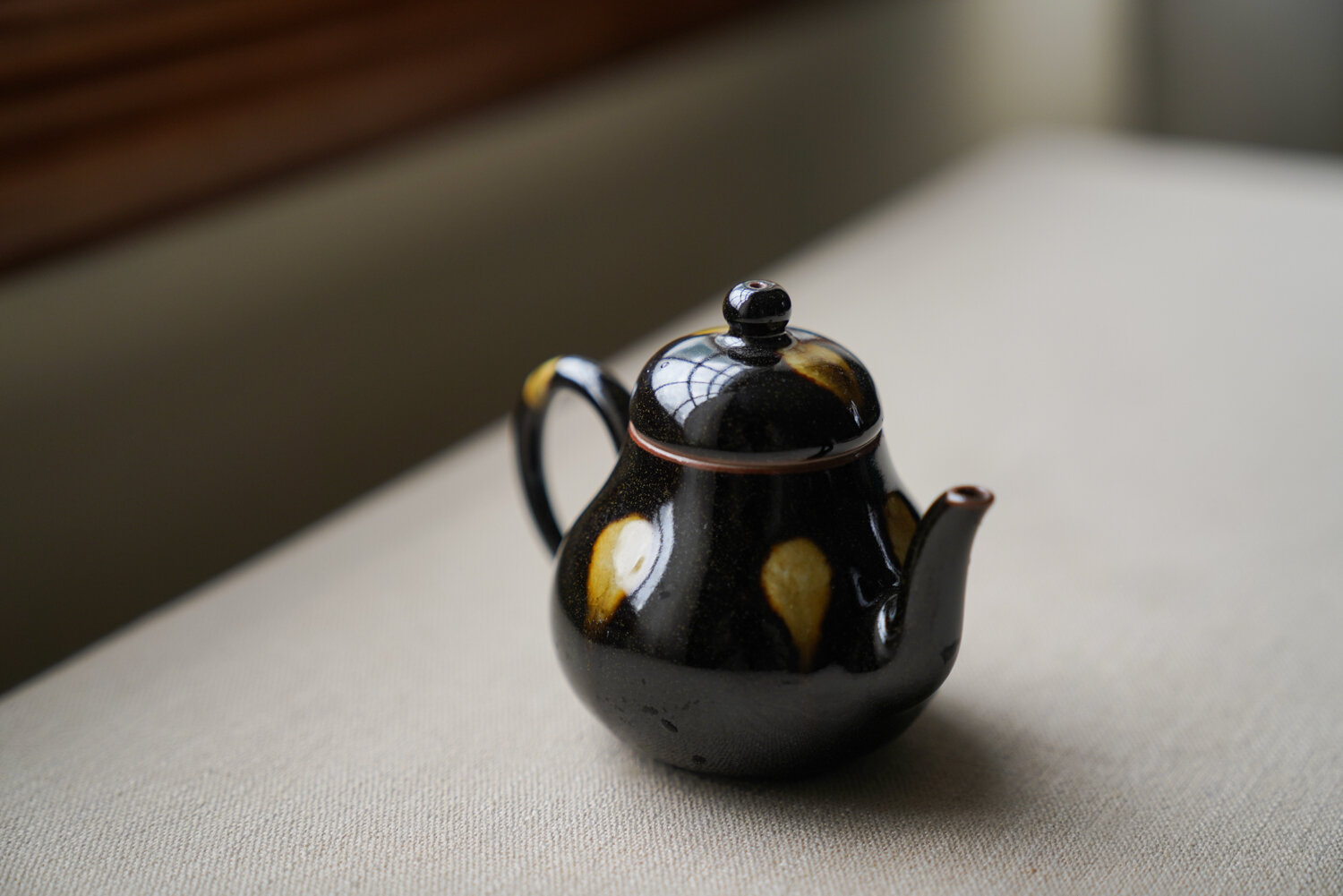 Handmade Spotted Black and Yellow Siting Teapot