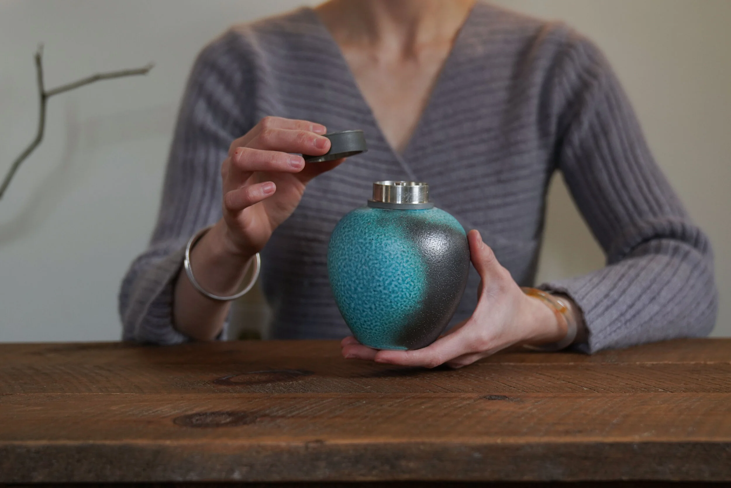 Smoky Turquoise Soda Firing Tea Jar No.1 