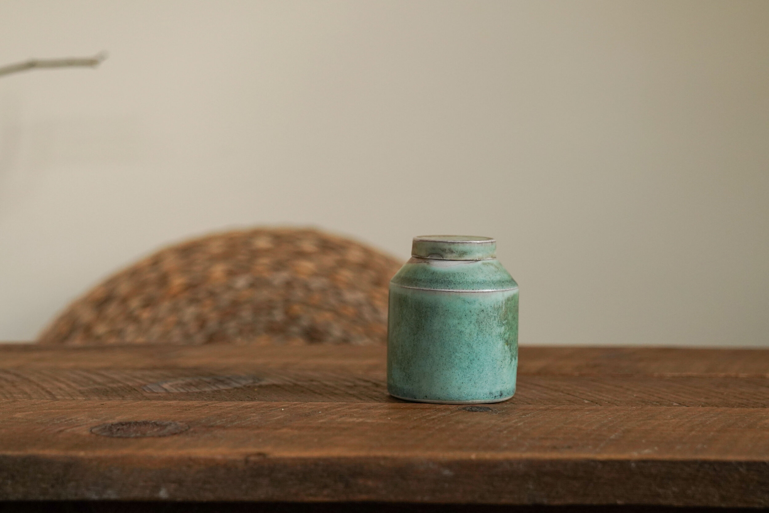 Grungy Spring Green Tea Jar