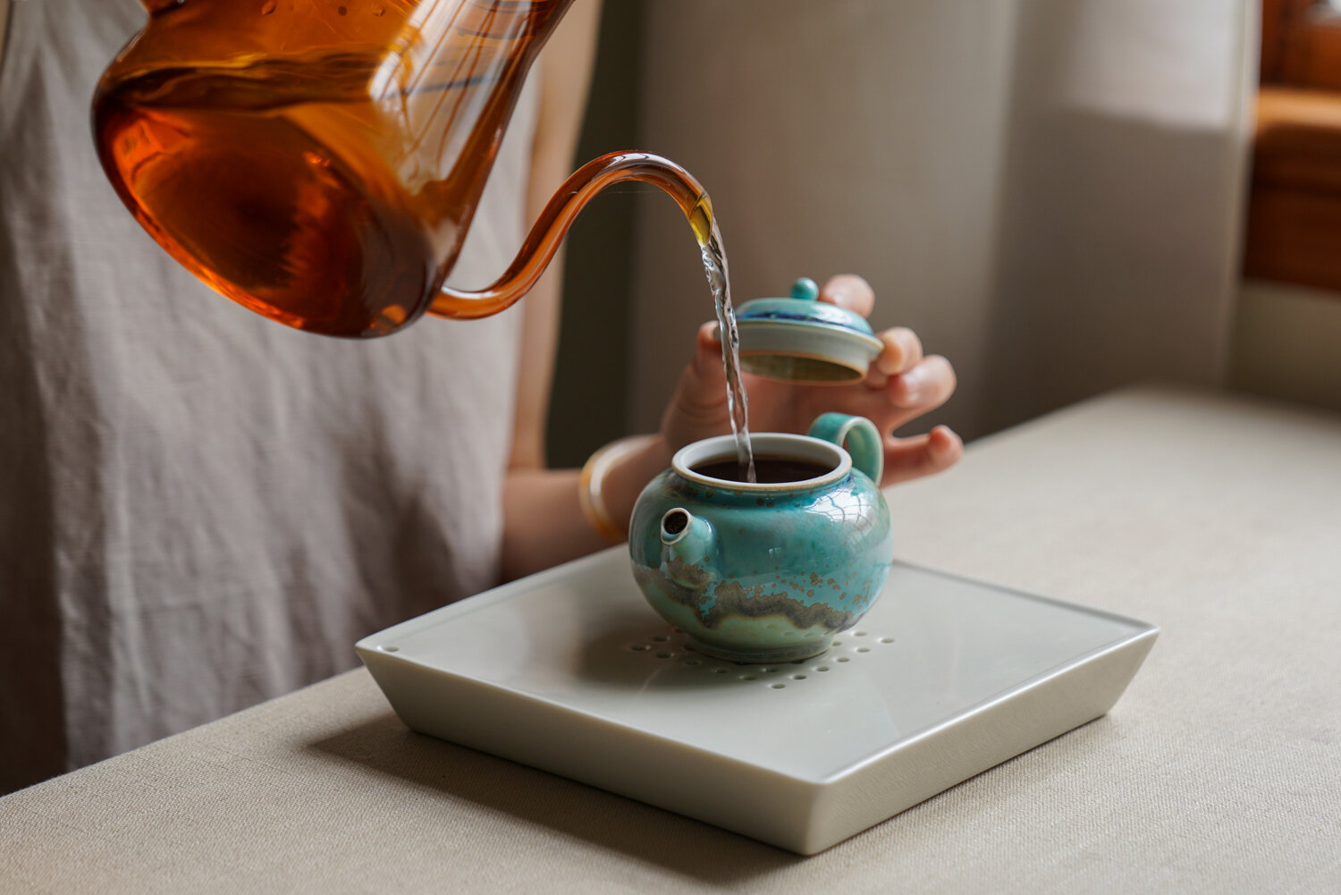 Handmade Ceramic Teapot Set - Moss Glaze - InFerment