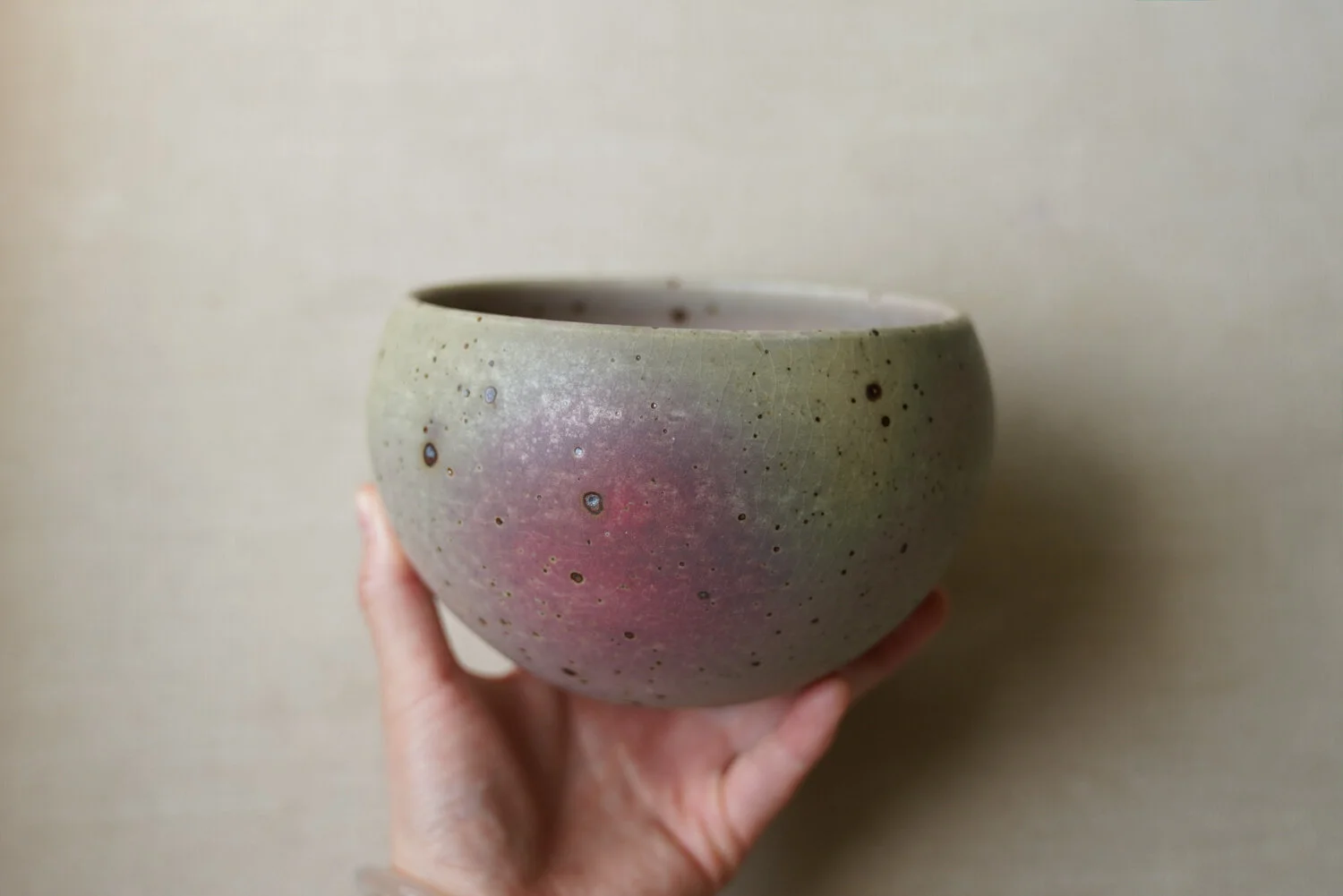 Handmade Red Moonface Waste Bowl