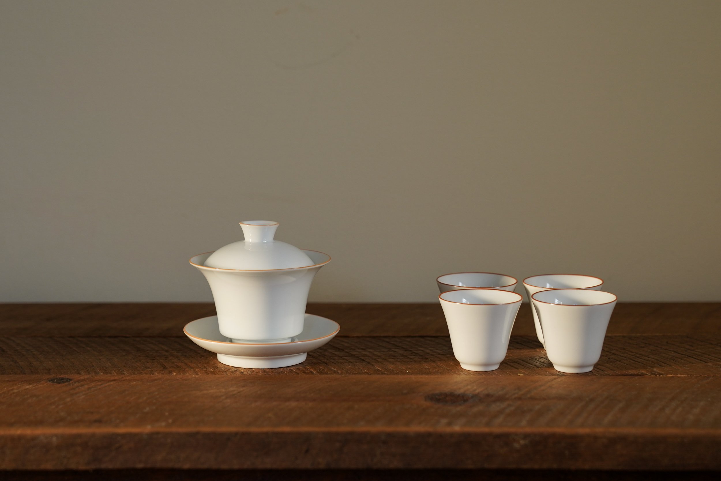 White Porcelain With Orange Edge Gaiwan Set 