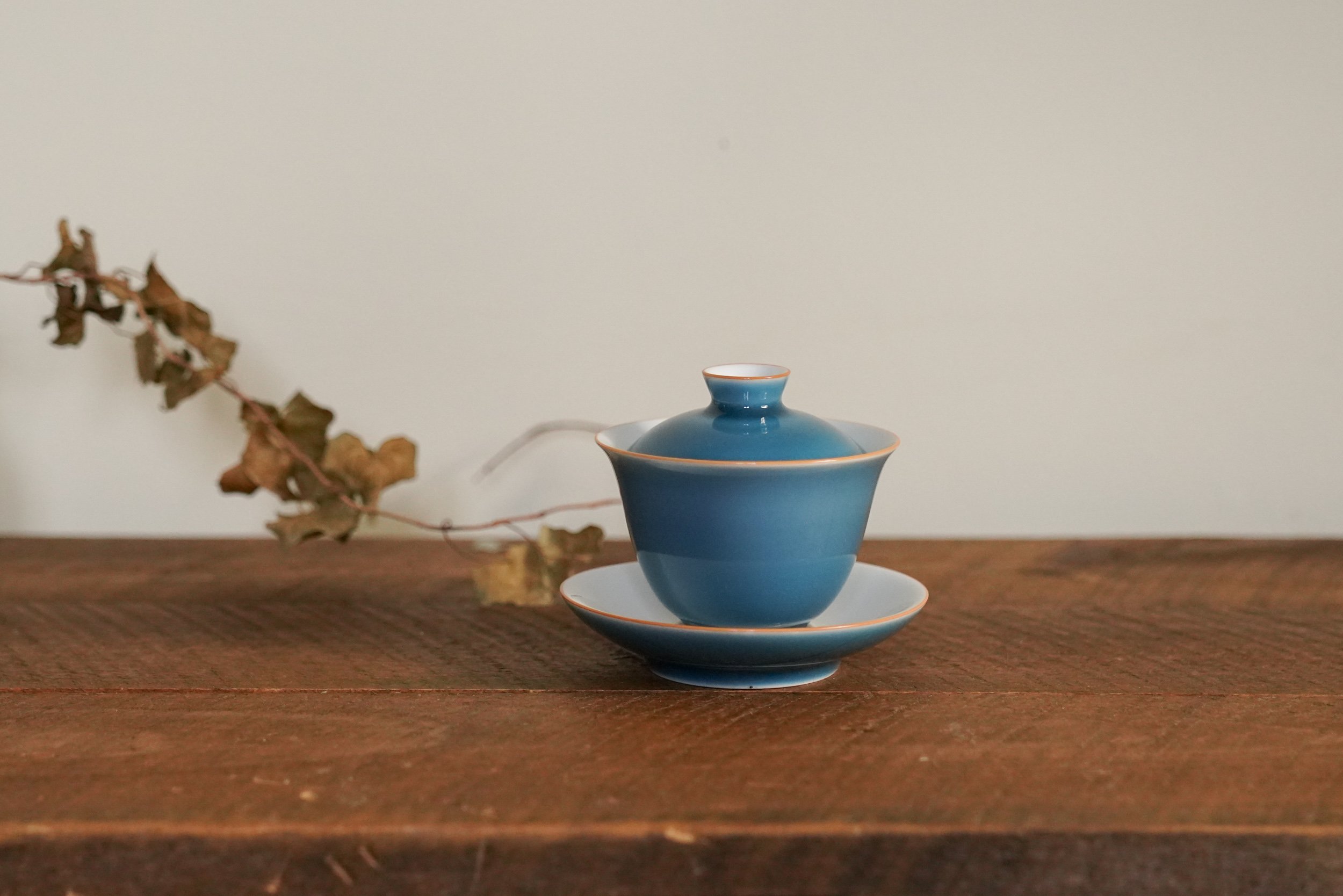 Dark Blue Glazed Orange Ring Porcelain Gaiwan