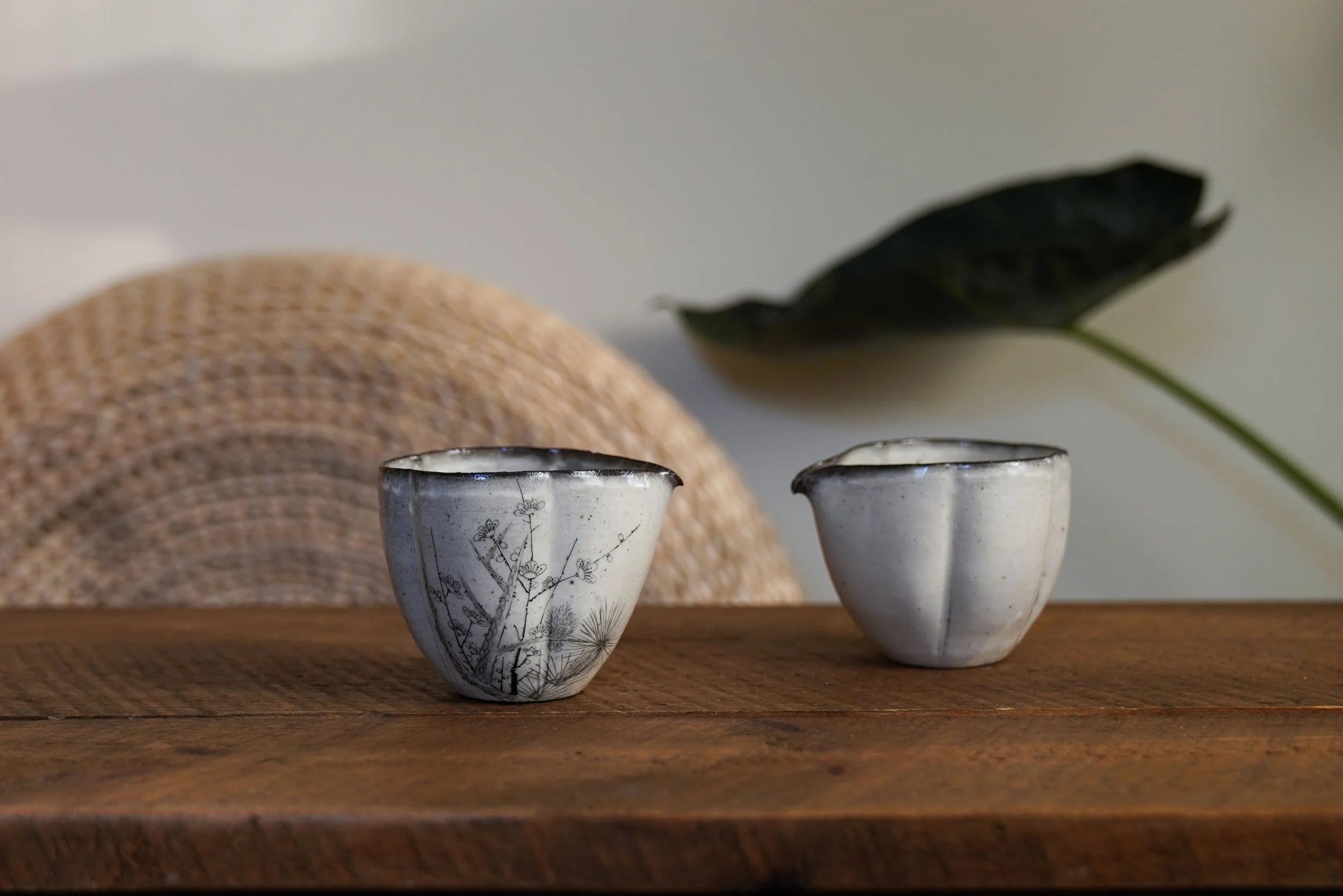 Hand-painted Greyish - White Glazed Fair Cup