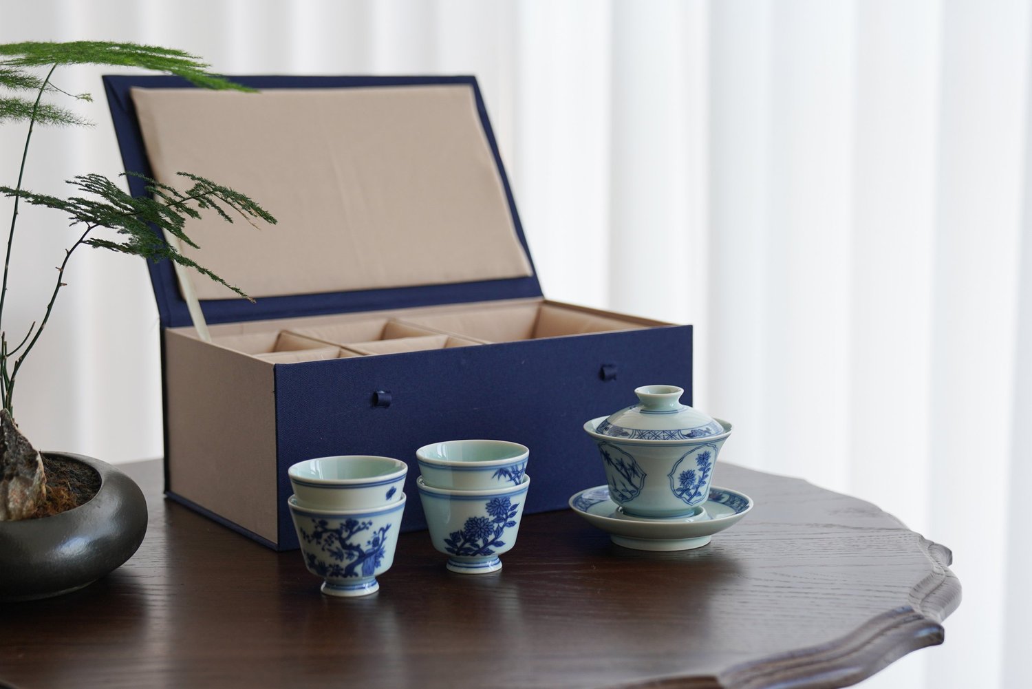 Handmade Qinghua “The Four Gentlemen” Gaiwan Set — tea