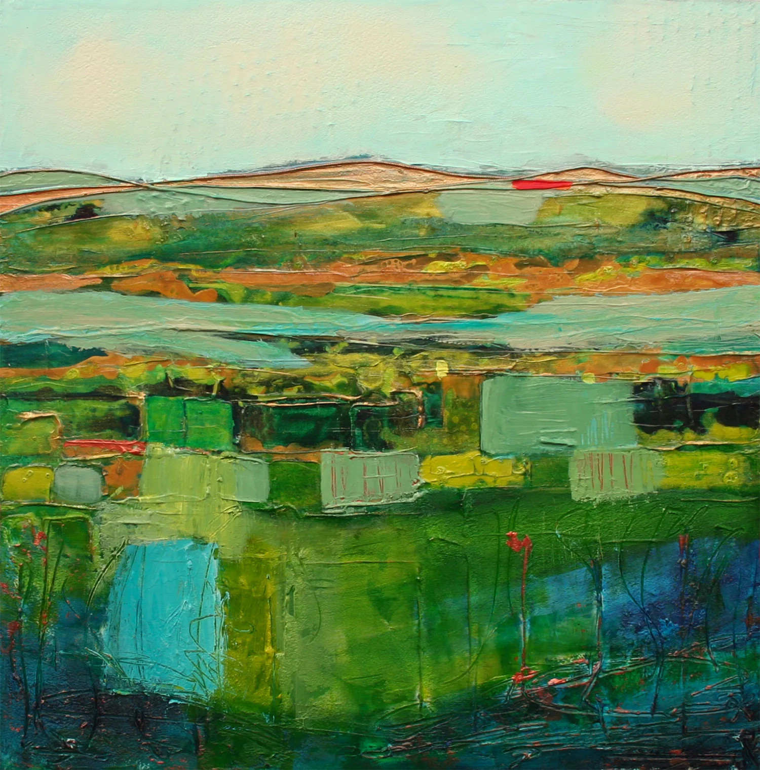 Blue and Green 20x20" Acrylic/Collage