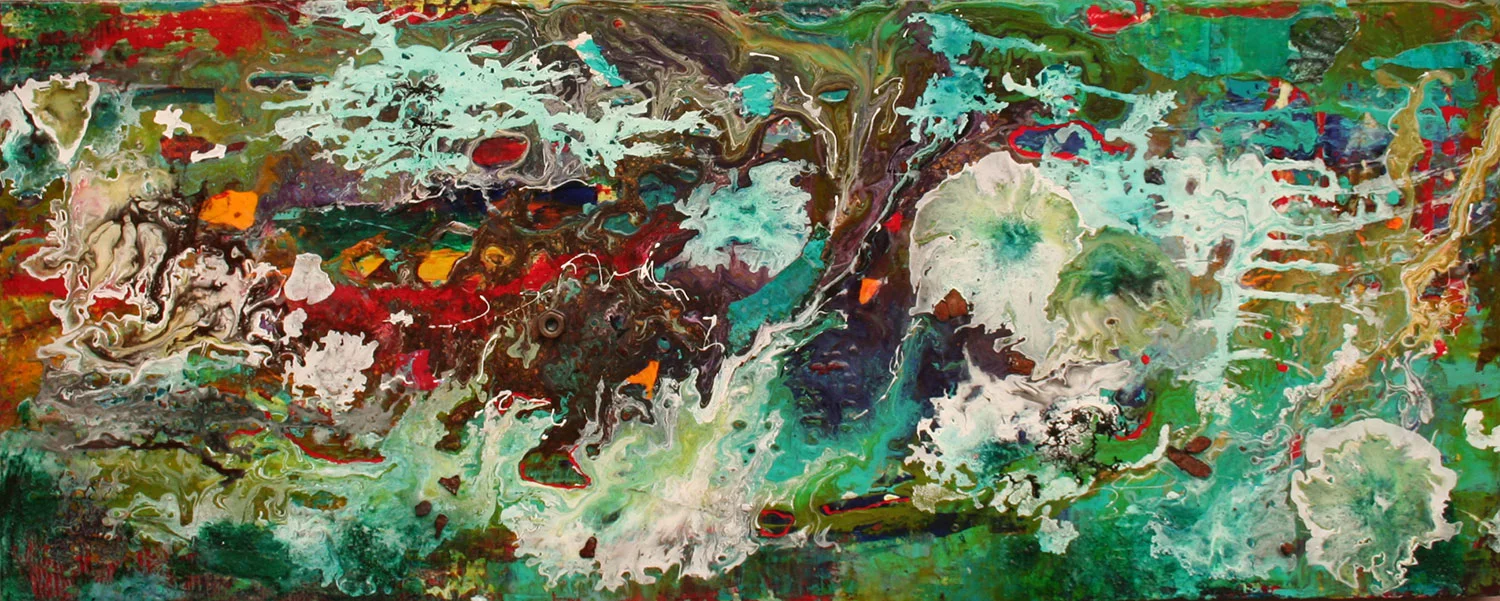 Marine Life 16x40" Acrylic/Rusted Objects/Ink