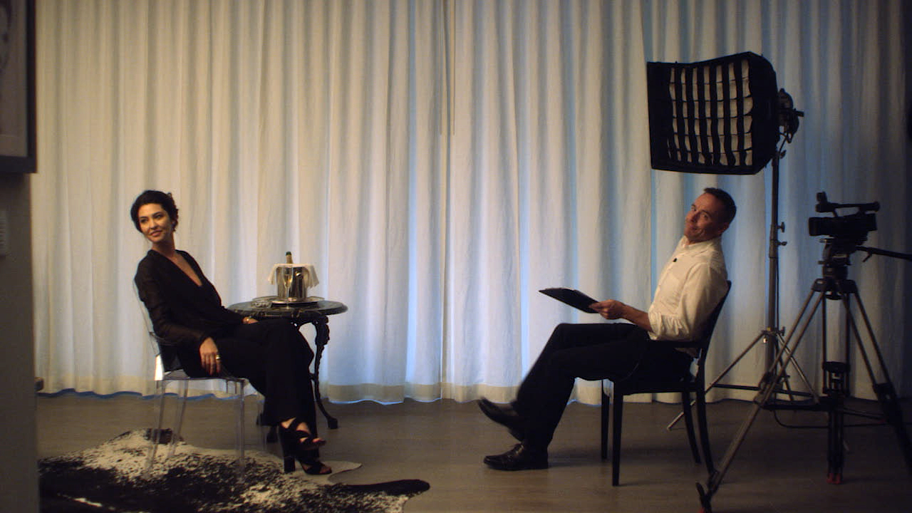 Stella Velon and Alan Smyth (right) on the set of 'The Critic'