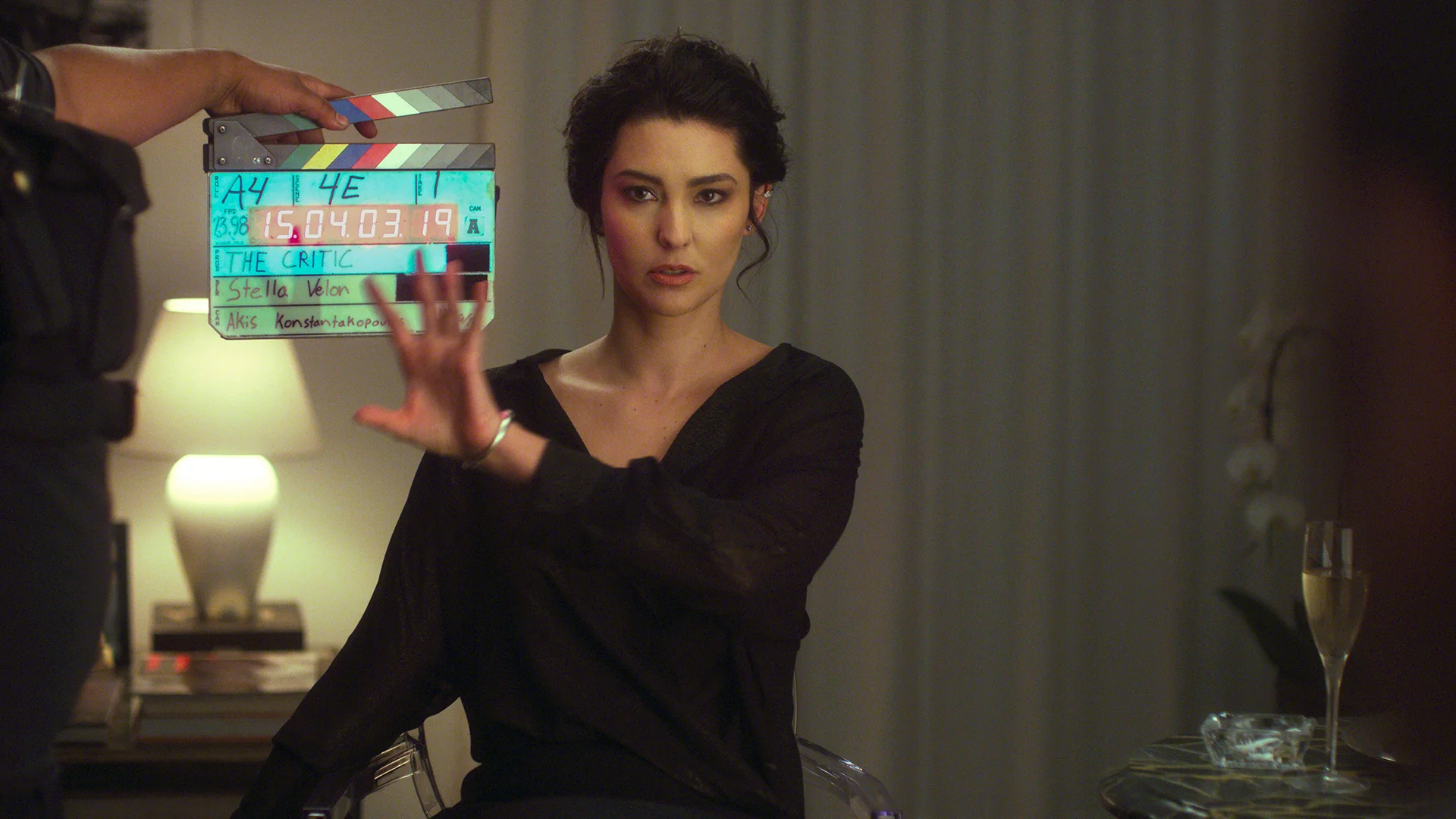 Director Stella Velon on the set of 'The Critic'
