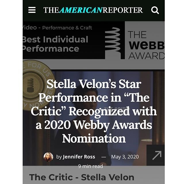 Some recent press from our latest nomination in the 2020 @thewebbyawards for Best Individual Performance @stellavelonofficial

Thanks for the great articles #californiaherald #theamericanreporter #filmdaily and more. Read more &uarr; #linkinbio 
It w