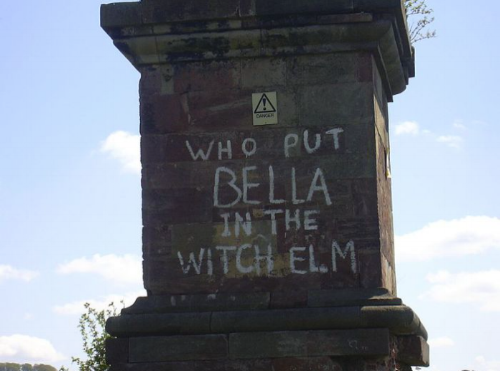 Wychbury Obelisk, Worcestershire, where the graffiti has remained since 1999.