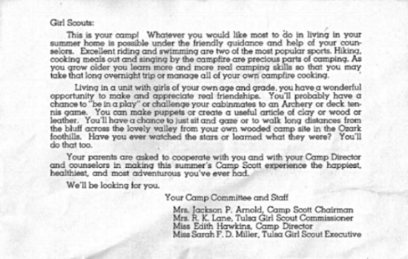 Message from Camp Scott leaflet, 1946 (Source: http://www.campscottmurders.com/home.html)
