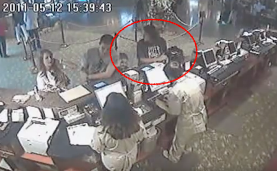 Amy and Timmy (circled) checking in at the Kalahari Resort (source: Youtube)