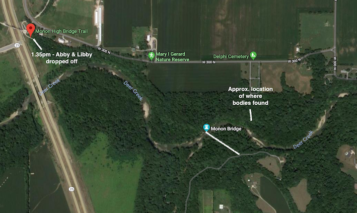 Map outlining key locations in the case