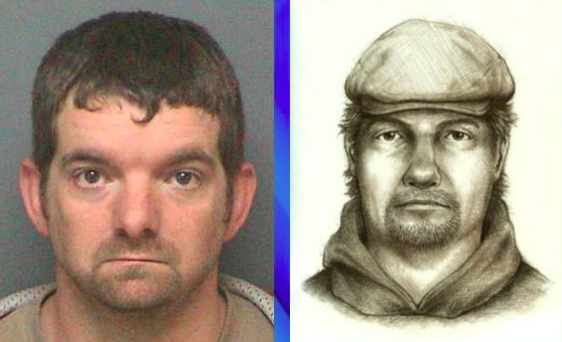 Daniel Nations’s mugshot compared with the sketch of the man on the bridge