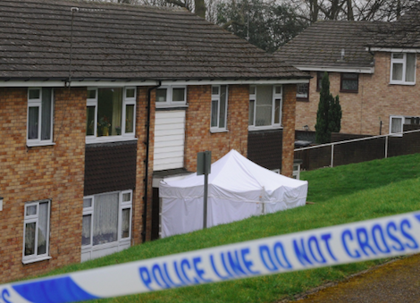 Donovan’s Lidgate Gardens flat with the forensics tent set up outside (source: The Telegraph)