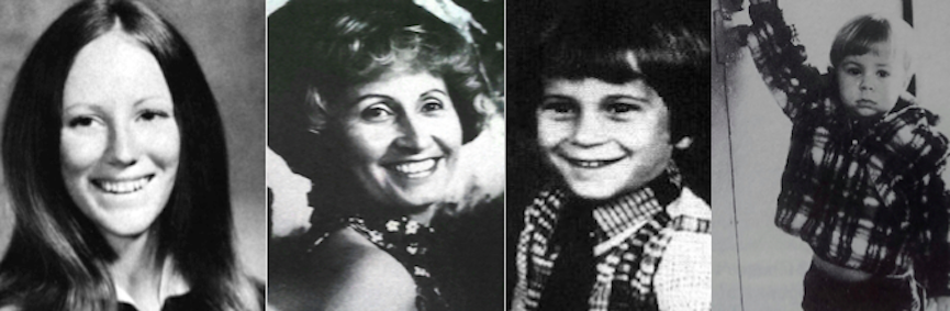 Chase’s victims, from left to right: Terry Wallin (22), Evelyn Miroth (36), Jason Miroth (6), Michael Ferreira (22 months). (Source: Find A Grave)Unfortunately I couldn’t find photos of Ambrose Griffin or Daniel Meredith.