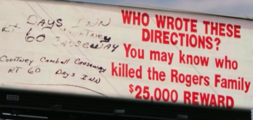 One of the billboards erected around Tampa with the suspect’s handwriting printed on it (source: Youtube)
