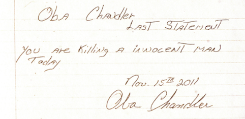 Chandler’s handwritten statement before he was executed (source: Tampa Bay Times)