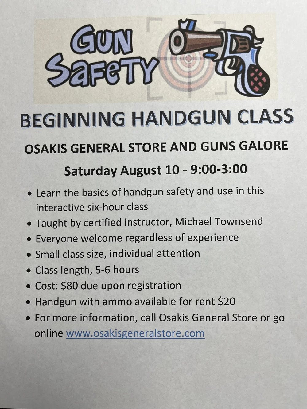 Beginning Handgun Class — Osakis General Store