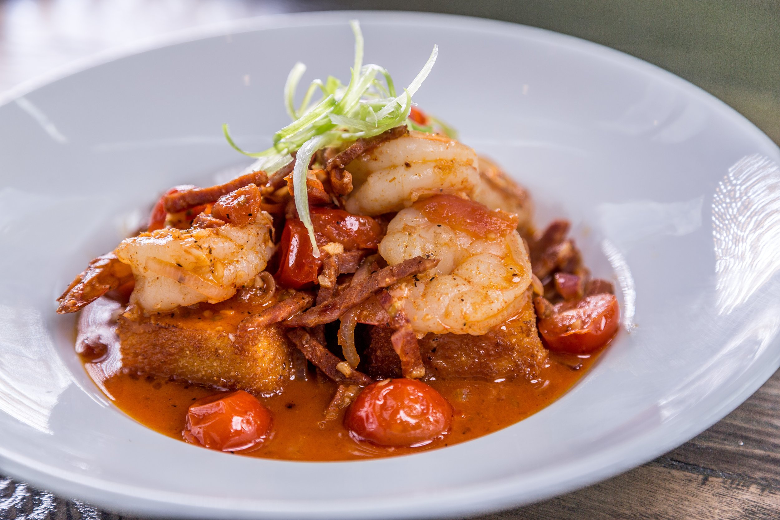 CAJUN SHRIMP & POLENTA CAKES