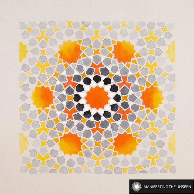 Today’s we start by featuring work from artist and educator @samira.mian .
The Niqāb & Noor Series 2018
Samira Mian
In the Niqāb & Noor series, each painting is a portrait of a Muslim woman.
The artist has reflected on a list of words chosen by each of the subjects to create individual portrayals of them.
These words provide insight beyond their niqāb (their veil), and into their individuality, character and life, their noor (their light). Niqāb & Noor I, Samira 2018
Samira Mian
Watercolour and gouache
Alive, underestimated, resilient, joyful, patient, empathetic, open, complex, distant, appreciative, easily pleased, just, solution-seeking, undaunted, diligent, fantastical, keen, unrequited, inventive, God-loving, giddy, entertaining, learner.
Niqāb & Noor II, Khadijah 2018
Samira Mian
Watercolour and gouache
Vibrant, poet, productive, blunt, funny, captivating, quirky, selfless, calm, multi-dimensional, sincere, emotional, intelligent, energetic, unconventional, ambitious, chef, determined, artist, translator, passionate, affectionate, lovable, diligent, creative, حنونة, محبوبة , مجتهدة, خلوقة, صاحبة.
Niqāb & Noor III, Iesha 2018
Samira Mian
Watercolour and gouache
Dabbler, dreamer, dawdler. Creative, curious, cautious. Intense, inking, introvert. Baking, brush-wielding, book-worm. Wandering, watercolouring, writer. Fiery, flowery, fallible. Grateful, gouaching, gardener. Scatty, sanguine, seeker. Homegrown, handmade, homemade (infused with ethics, nourishment & love, can’t be outsourced, mechanised or bought). Inspired by the shared story of human history, heritage, diversity and variation.
.
.
#creativemuslimwomen #guestprojects #manifestingtheunseen #samiramian #geometry #islamicart #watercolour #gouache #niqab #noor #niqabandnoor #islamicgeometry