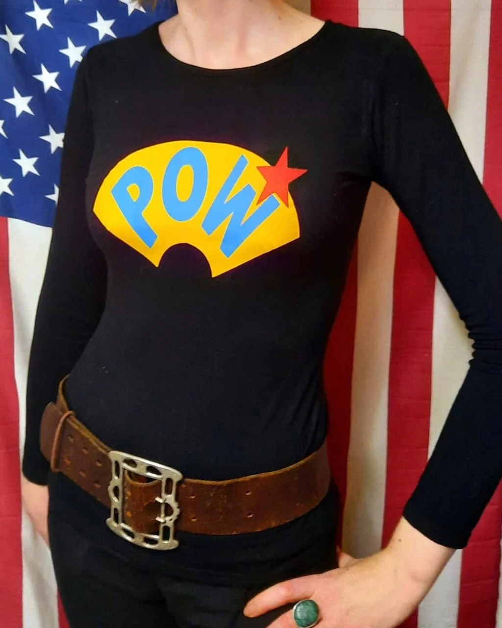 Pow! Pop Art Mr Freedom Style Long Sleeve T-shirt Top Rare 70s 60s Vintage Style Glam Rock