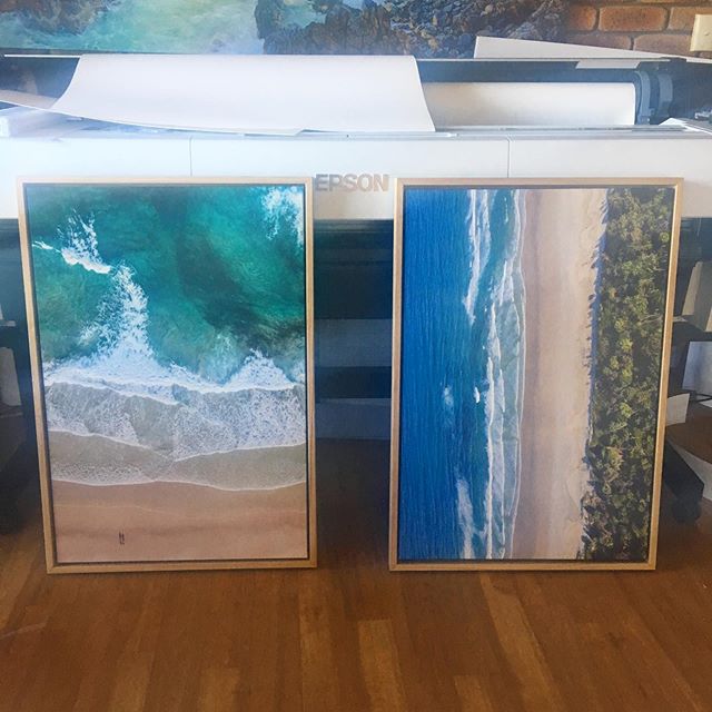 A couple of nice looking oak floats going out this morning. 
@happynessphotography . Shelly will be pleased . 
#cansoninfinity 
#customframing 
#tweedcoast 
#epson 
#giclee 
#dronephotography 
#largeformat 
@cansoninfinity @bushturkeystudio @eizo_apa