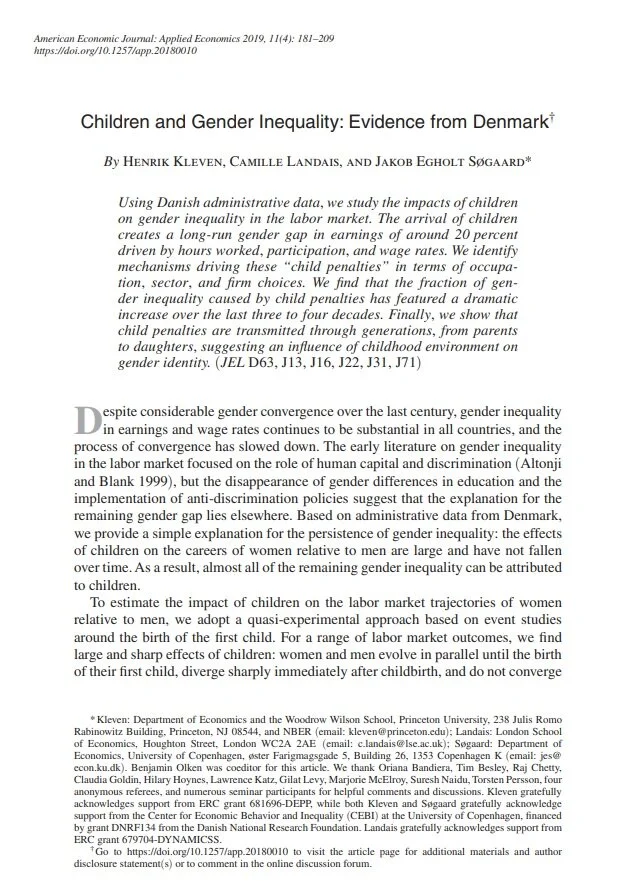 Children and Gender Inequality: Evidence from Denmark [Reseach Paper]
