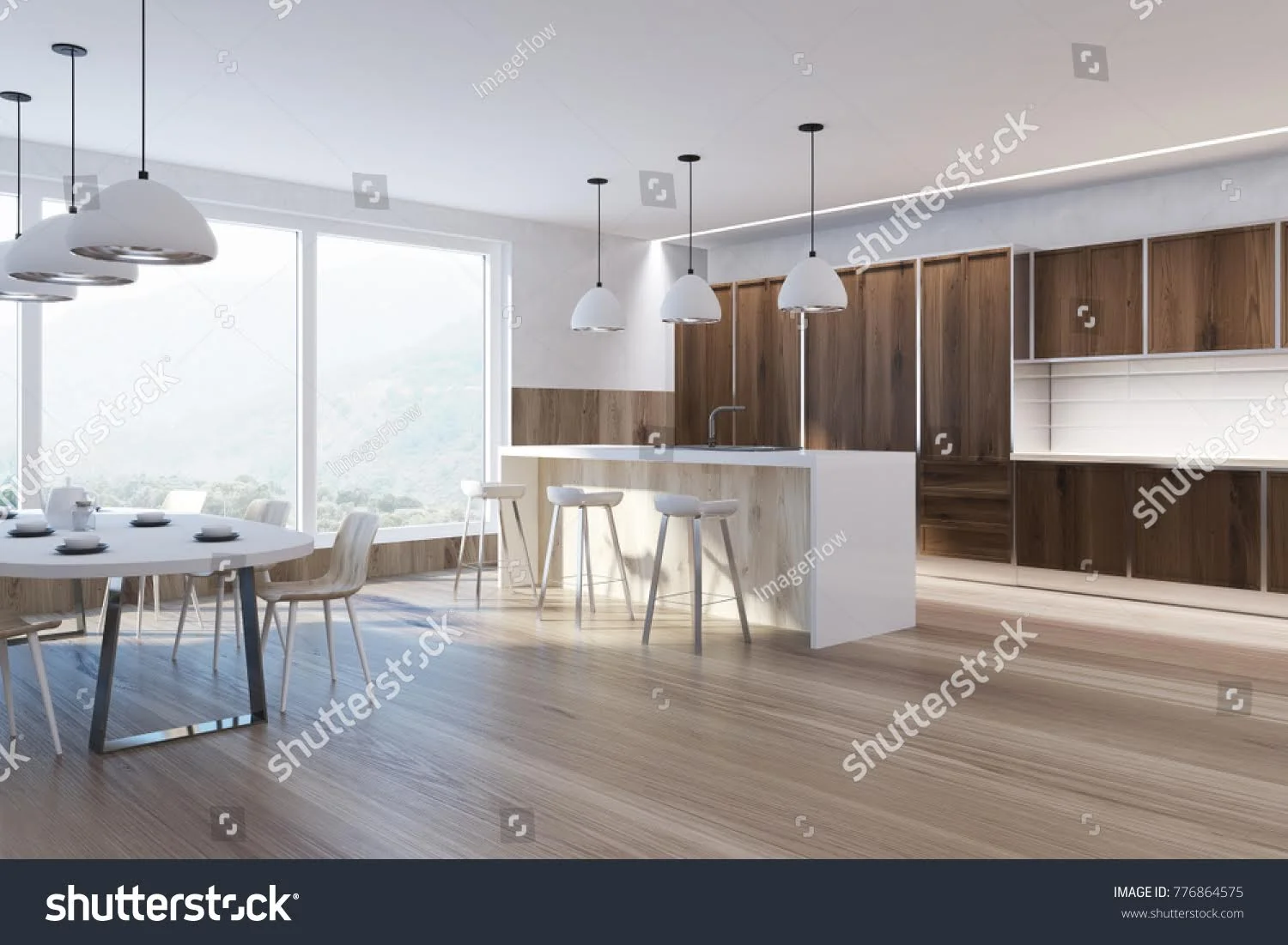 stock-photo-dark-wooden-kitchen-corner-with-a-wooden-floor-a-white-bar-stand-with-stools-and-white-ceiling-776864575.jpg