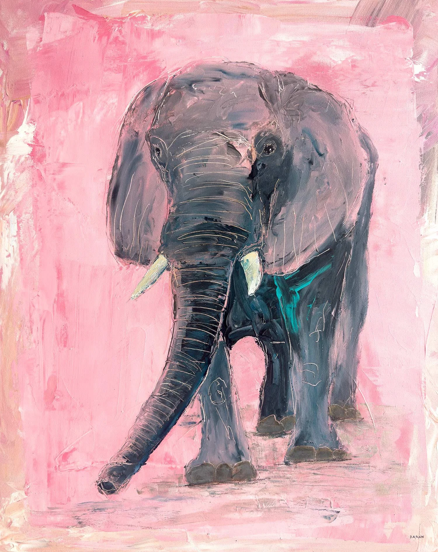 Original elephant painting by John Baran in a bold, contemporary style.