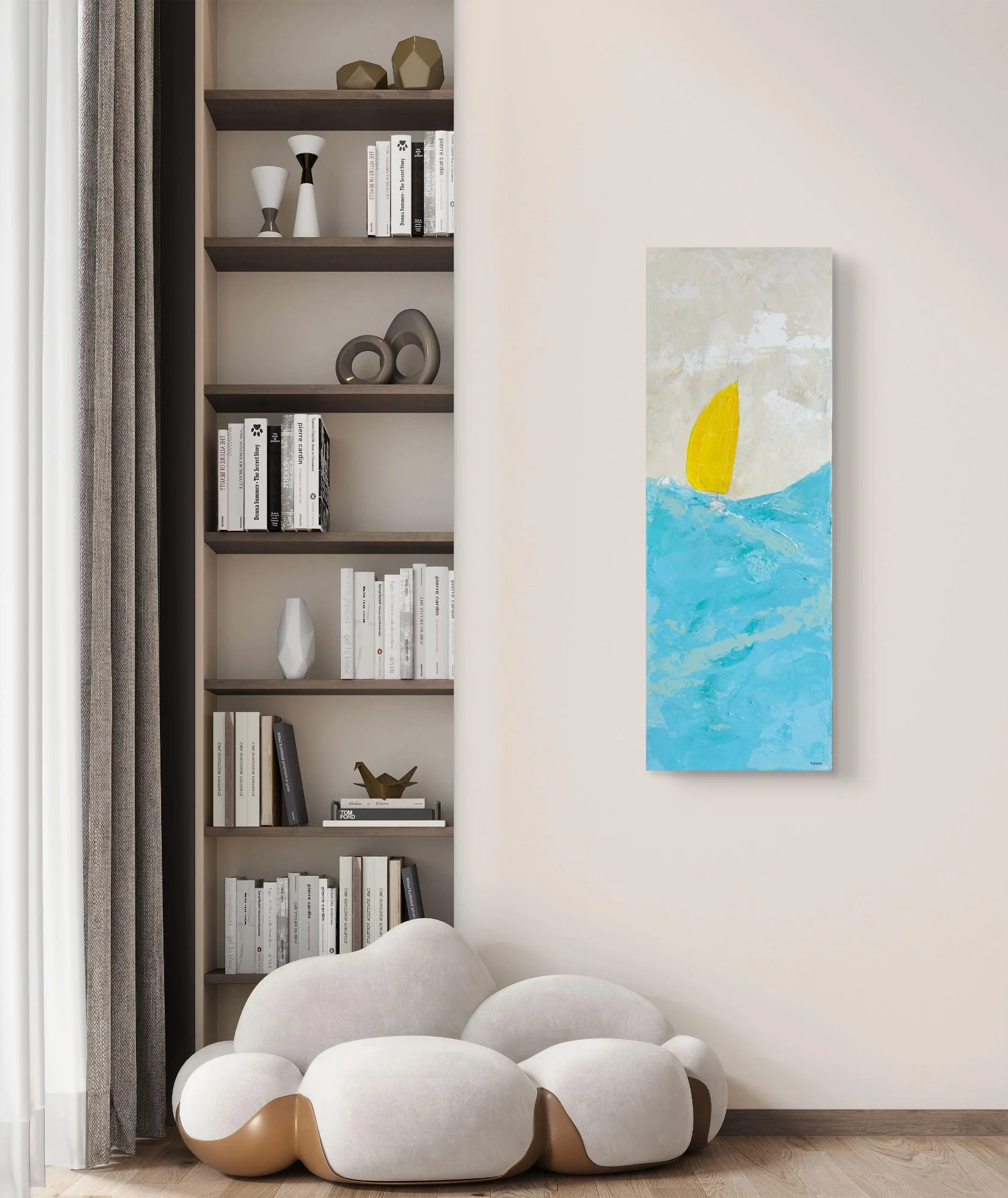 Living room view of a Fine Art Sailboat Painting by John Baran