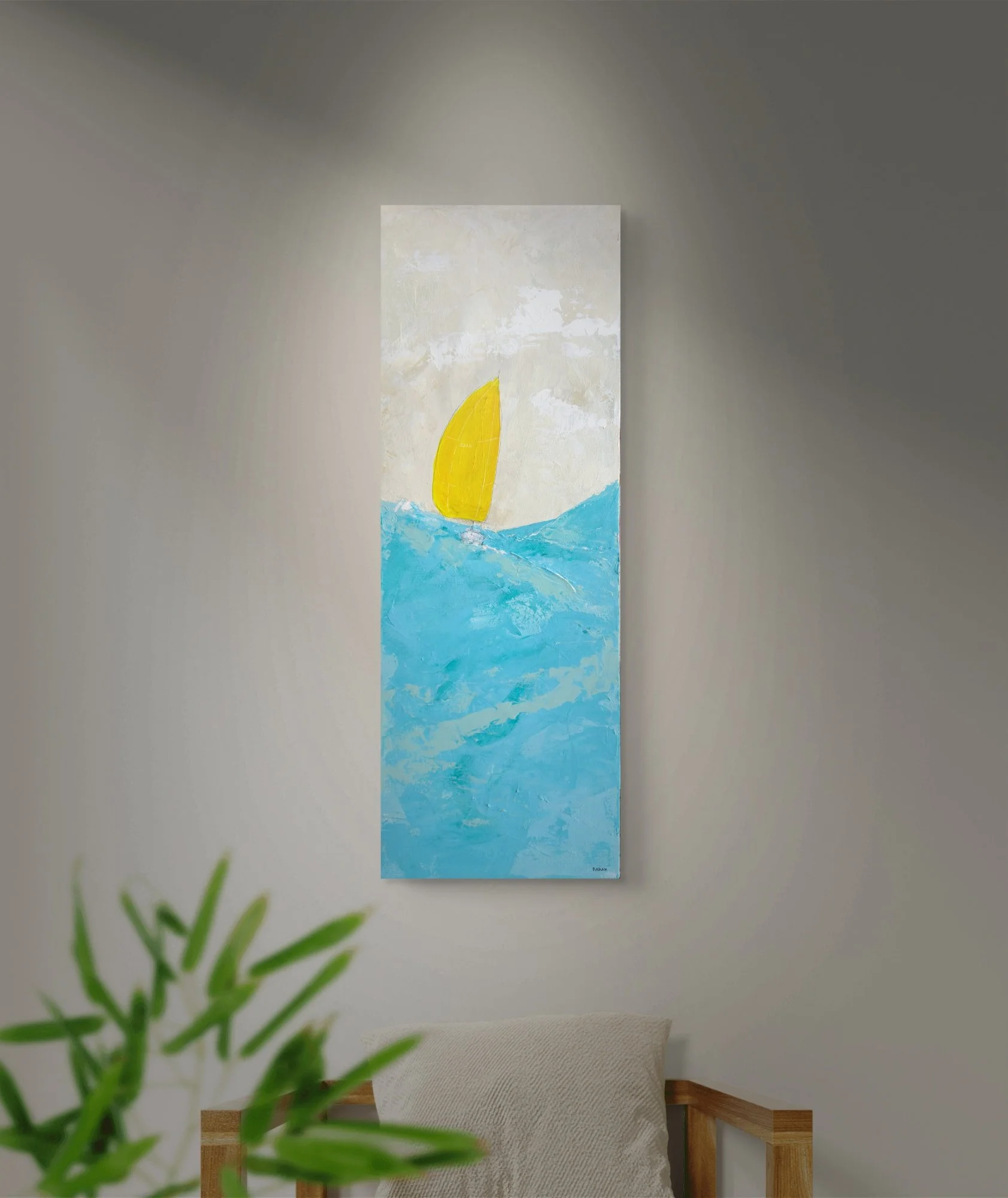 Hallway setting of a Fine Art Sailboat Painting by John Baran