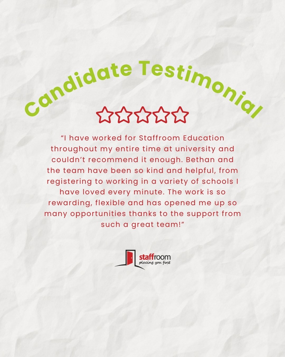 We love getting good feedback!
It's so important to us that all of our candidates are happy with the work they are doing and enjoy working for us so getting reviews like this really makes us happy!