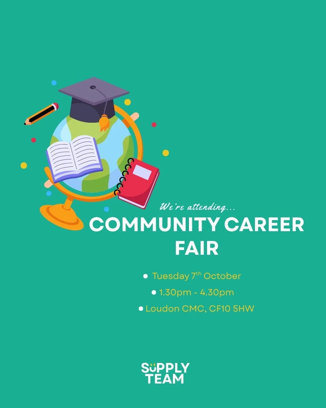 Tomorrow !
We'll be attending the Community Careers Fair at Loudon Centre in Cardiff! If you're interested in learning more about the roles we have available then come by and have a chat with us!