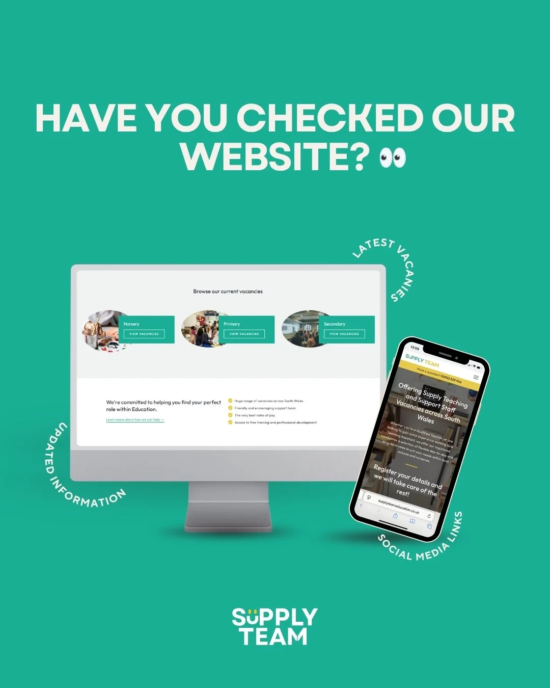 Keep up-to-date!🤩

Make sure you keep an eye on our website and social media to keep updated with all things Supply Team!
We are constantly posting about job vacancies, office and staff updates, and general information regarding supply work.👩&zwj;?