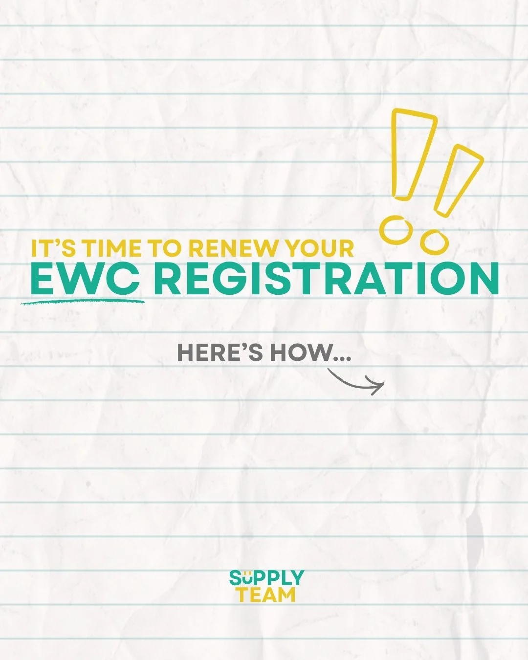 IT'S TIME TO RENEW YOUR EWC REGISTRATION❗️❗️

For anyone working in Education, you need to renew your EWC subscription before the end of March!

We require all of our candidates to do this so that we are able to keep offering you work.
Please feel fr