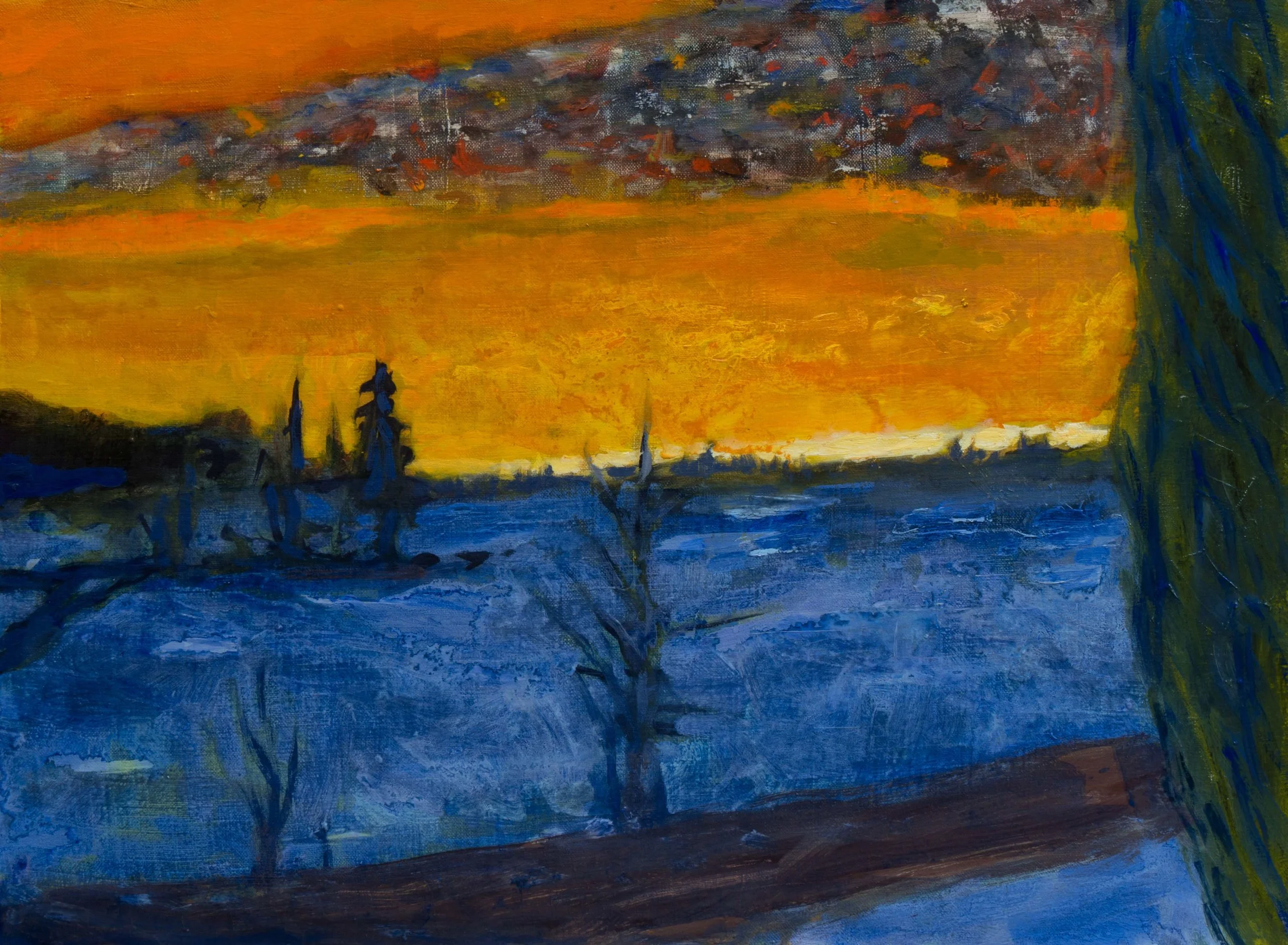 Nuit, Ciel Orange, 60x81cm. Huile sur toile, 2016, collection particulière