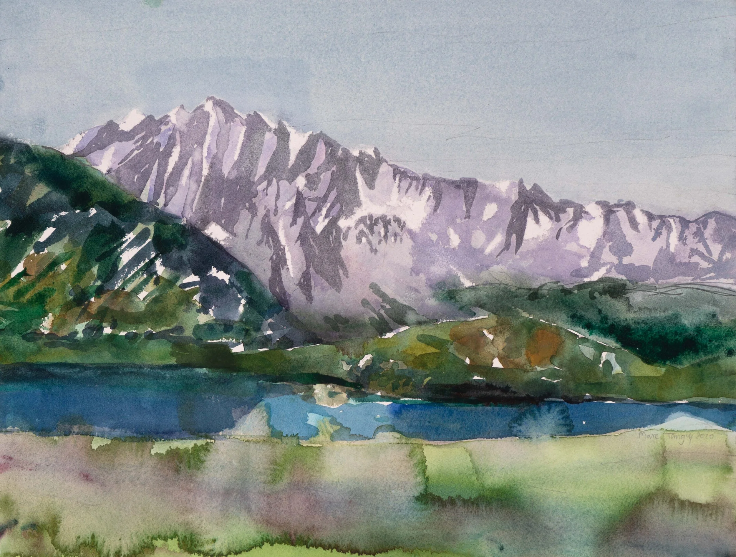 Chaîne et Lac, 38x50cm. Aquarelle, 2020