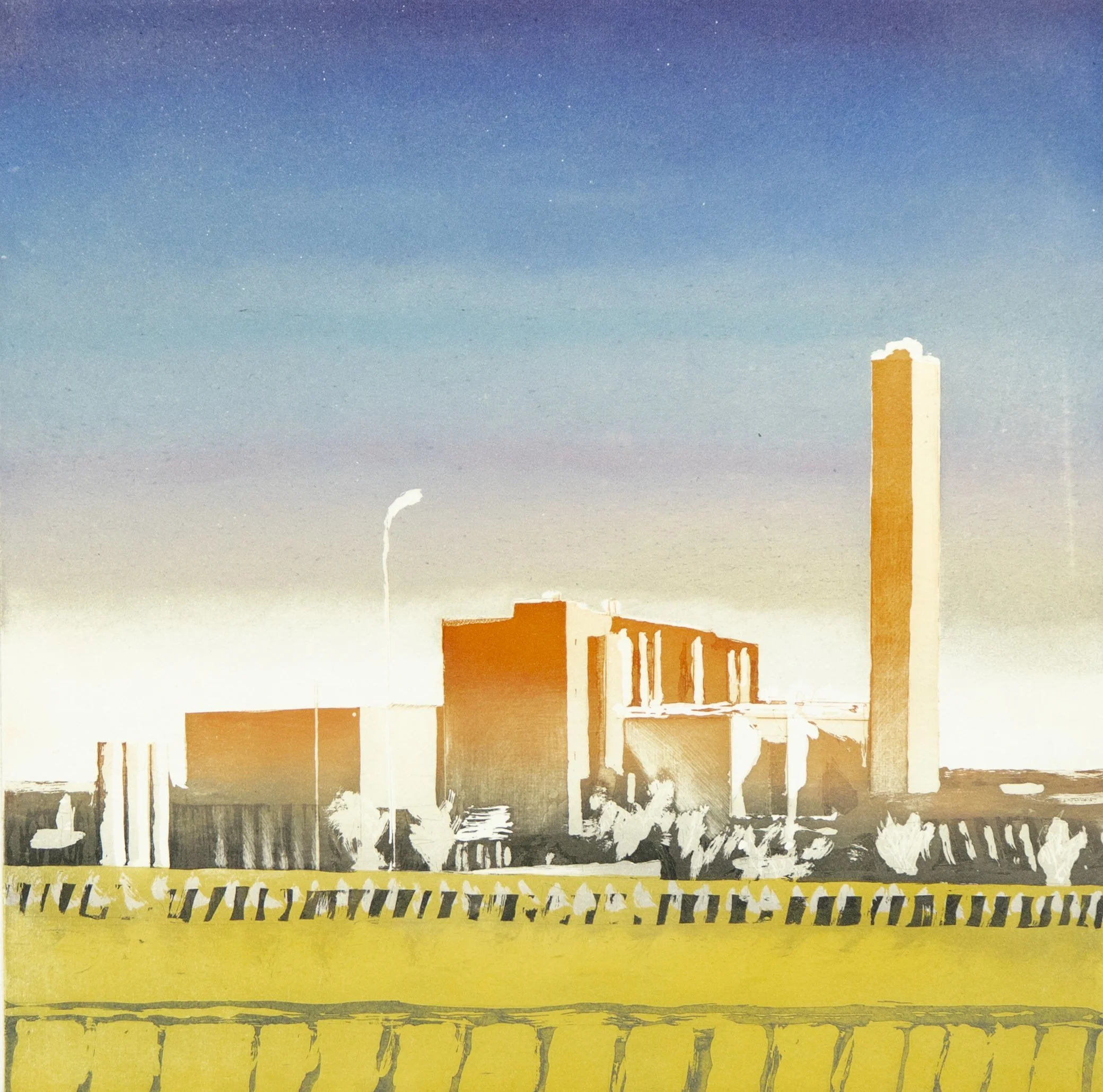 Usine A, Image : 28,5x28,5, feuille 51x51cm. Aquatinte monotype, 2004
