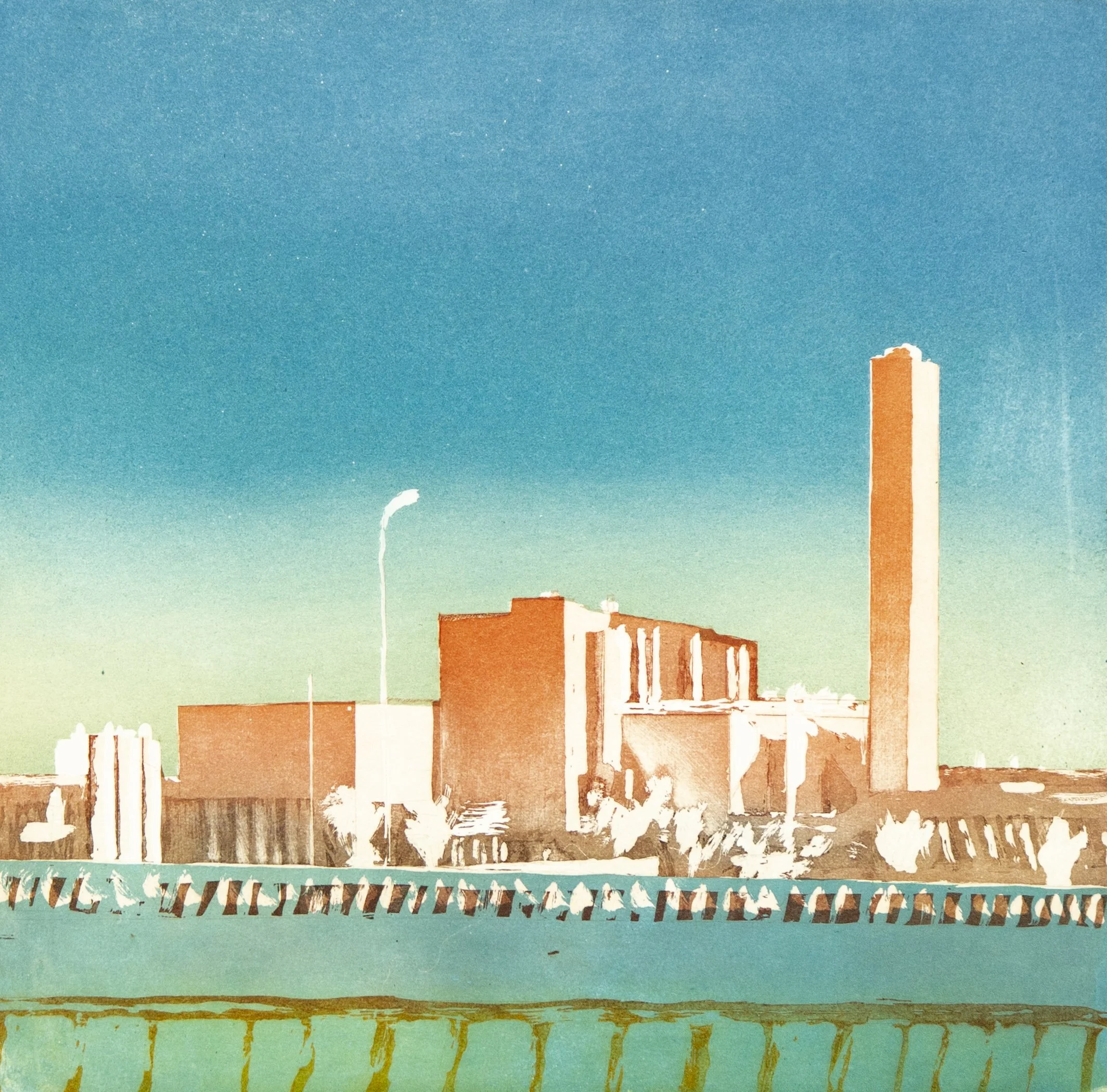 Usine C, Image : 28,5x28,5, feuille 51x51cm. Aquatinte monotype, 2004