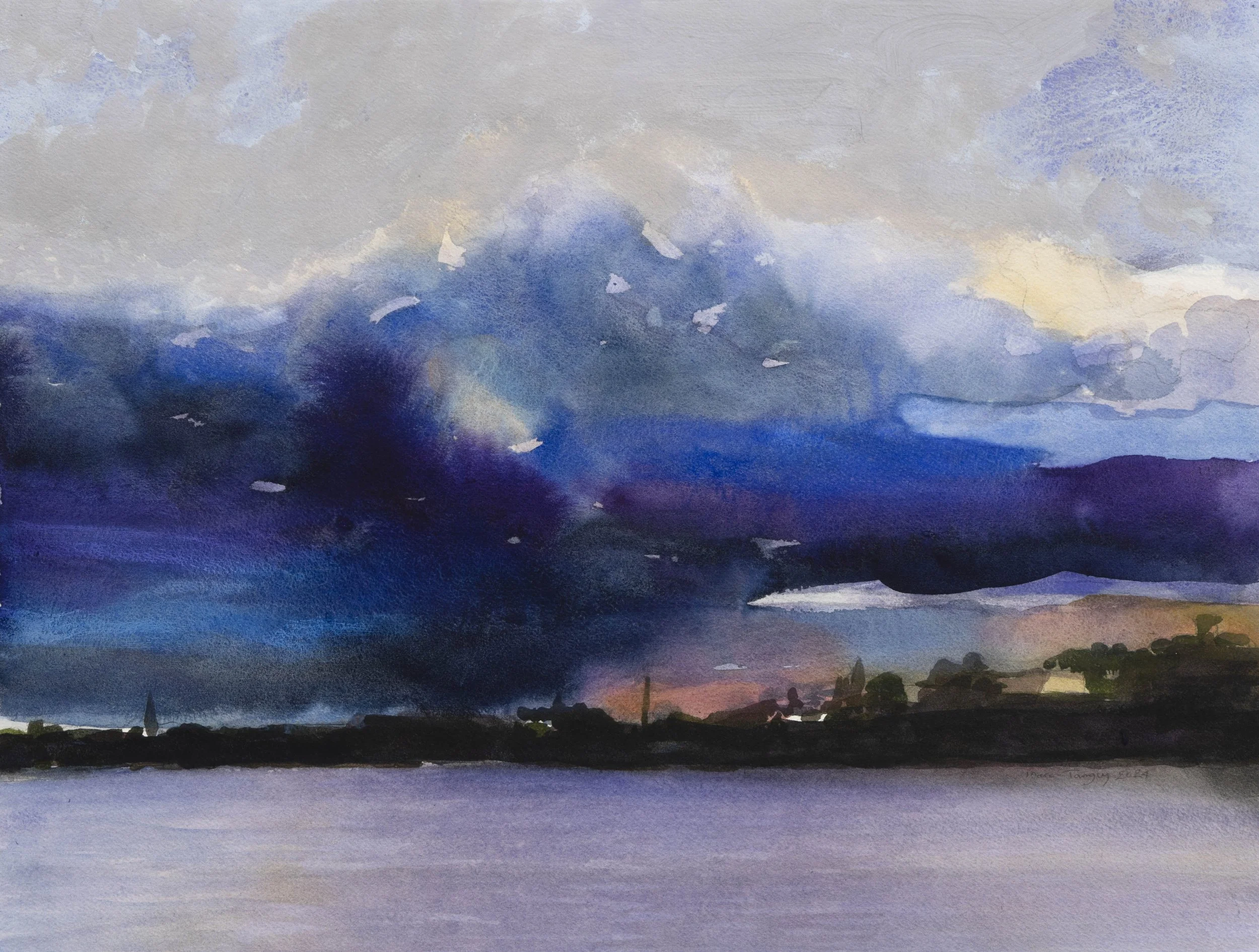 Orage, 38x50cm. Aquarelle et acrylique sur papier, 2025