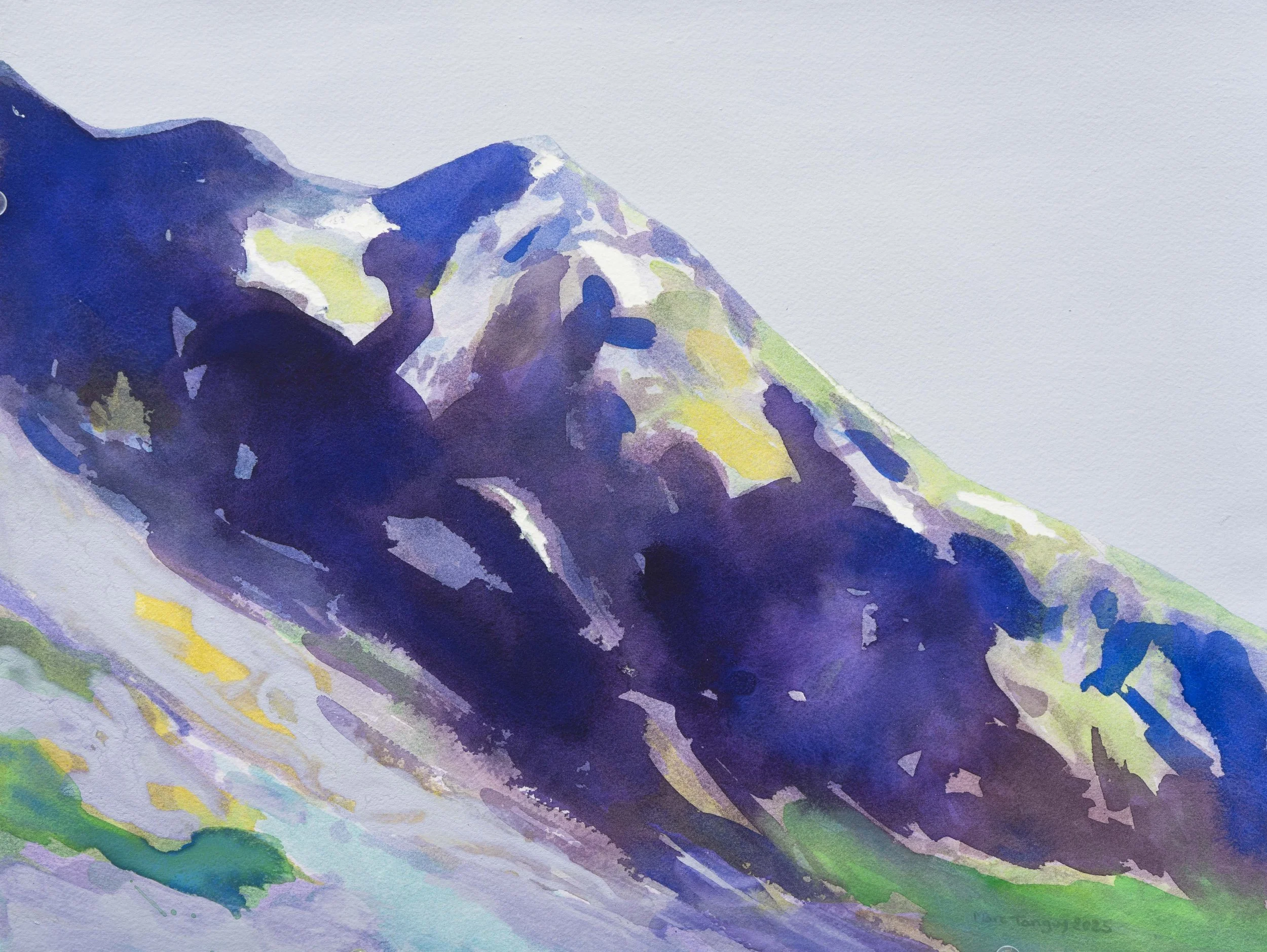 Descente, 31x41cm. Aquarelle et acrylique sur papier, 2025