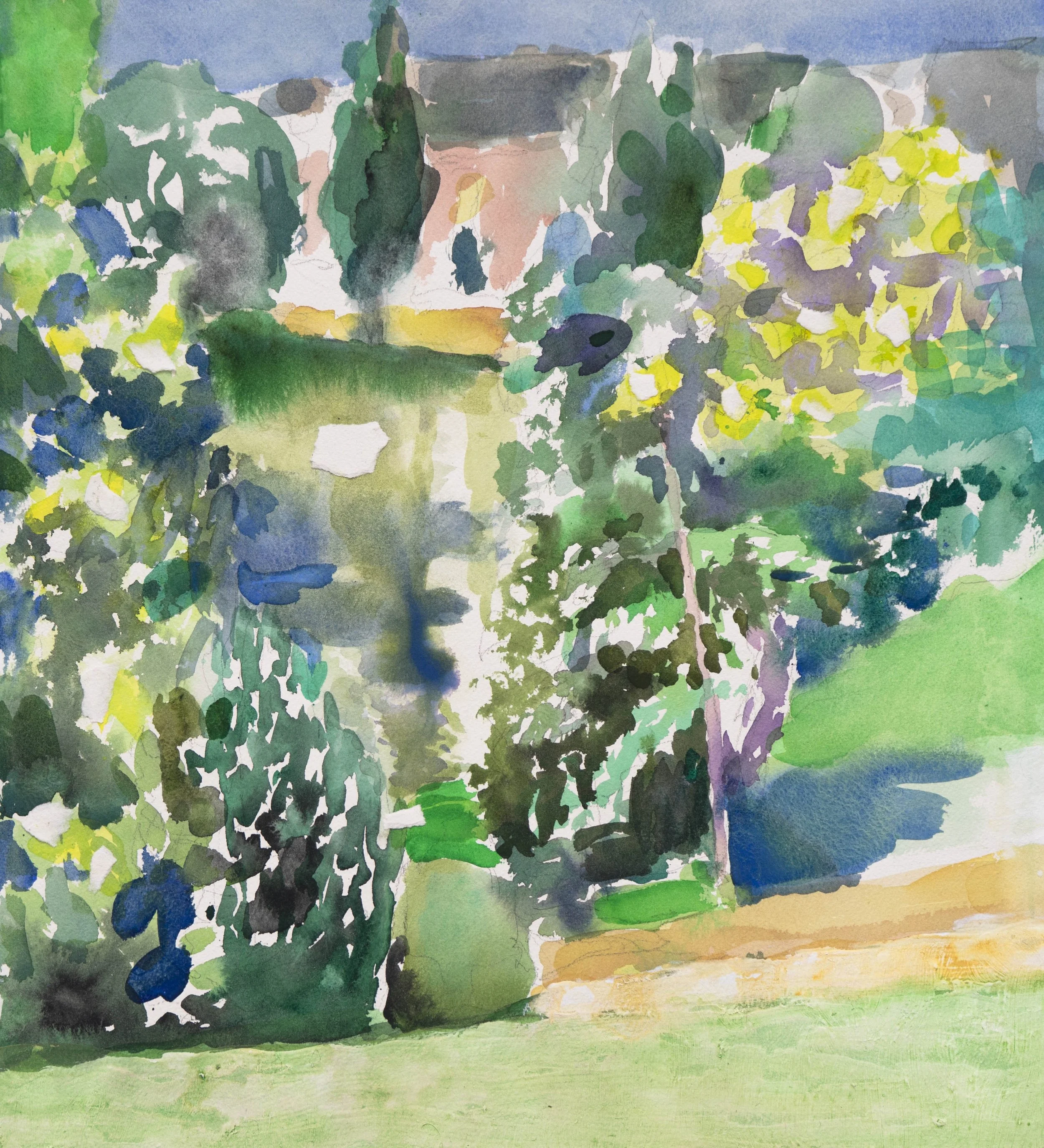  Le Parc 2, 41,5x38cm. Aquarelle, acrylique, collage, 2025 