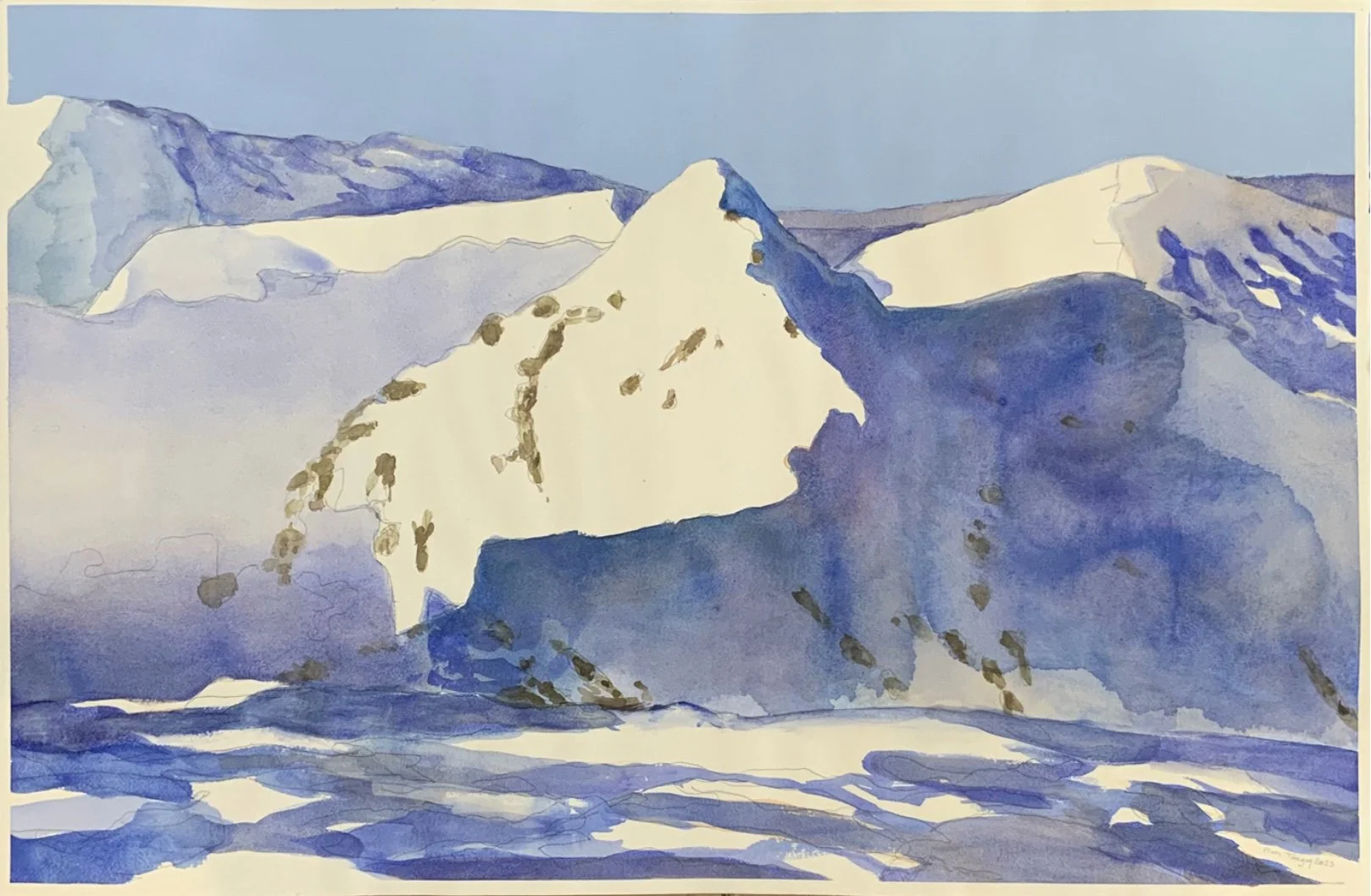  Cimes, 57x87cm. Aquarelle et acrylique sur Arches, 2023, Kulm Hotel St.Moritz 
