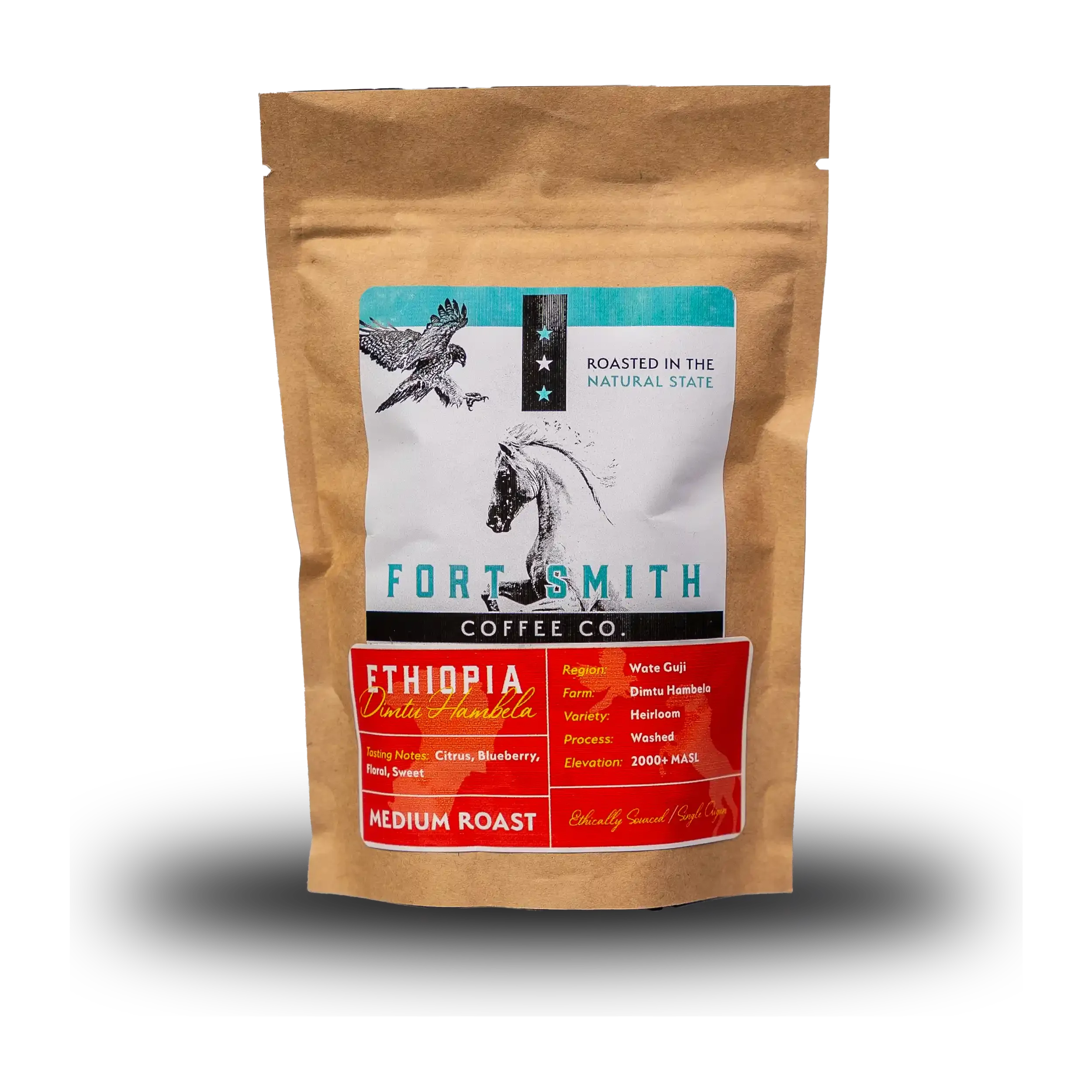 Brown, 4 ounce bag of ETHIOPIA - Dinqee Irba beans