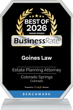 Image of plaque naming Goines Law the "Best of BusinessRate 2026"