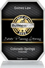 Image of plaque naming Goines Law the "Best of BusinessRate 2025"