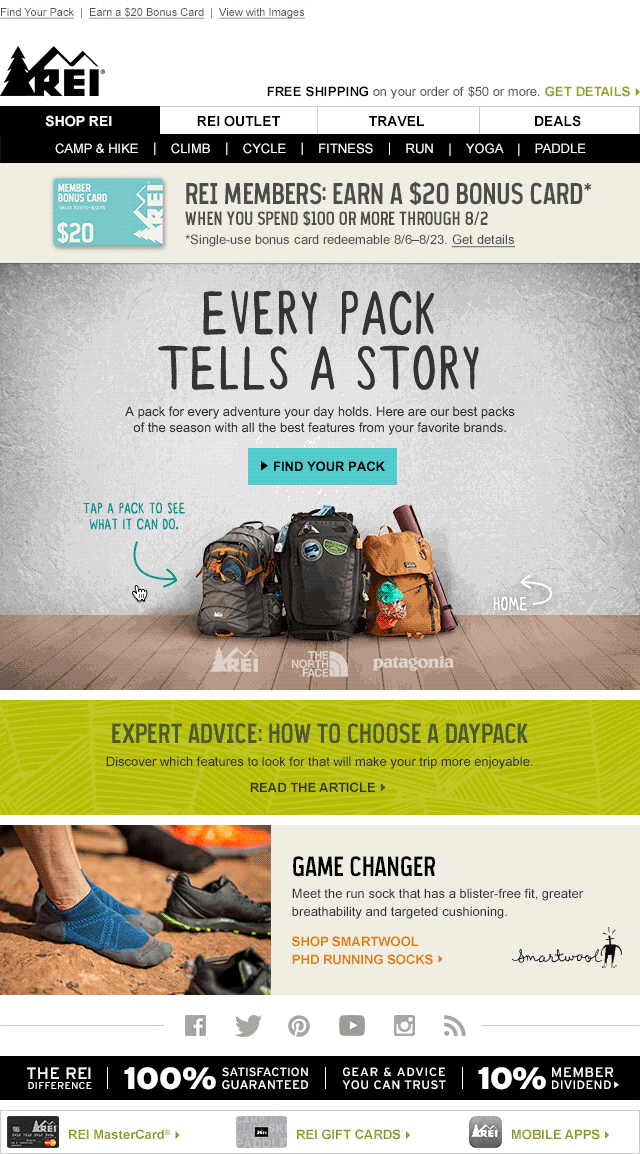  We really went for it with the Ghost Bike launch email—and we ended up with some hiccups—so when we tried again with this  email highlighting the key features of daypacks from three brands we took what worked and threw out the parts that gave us hea
